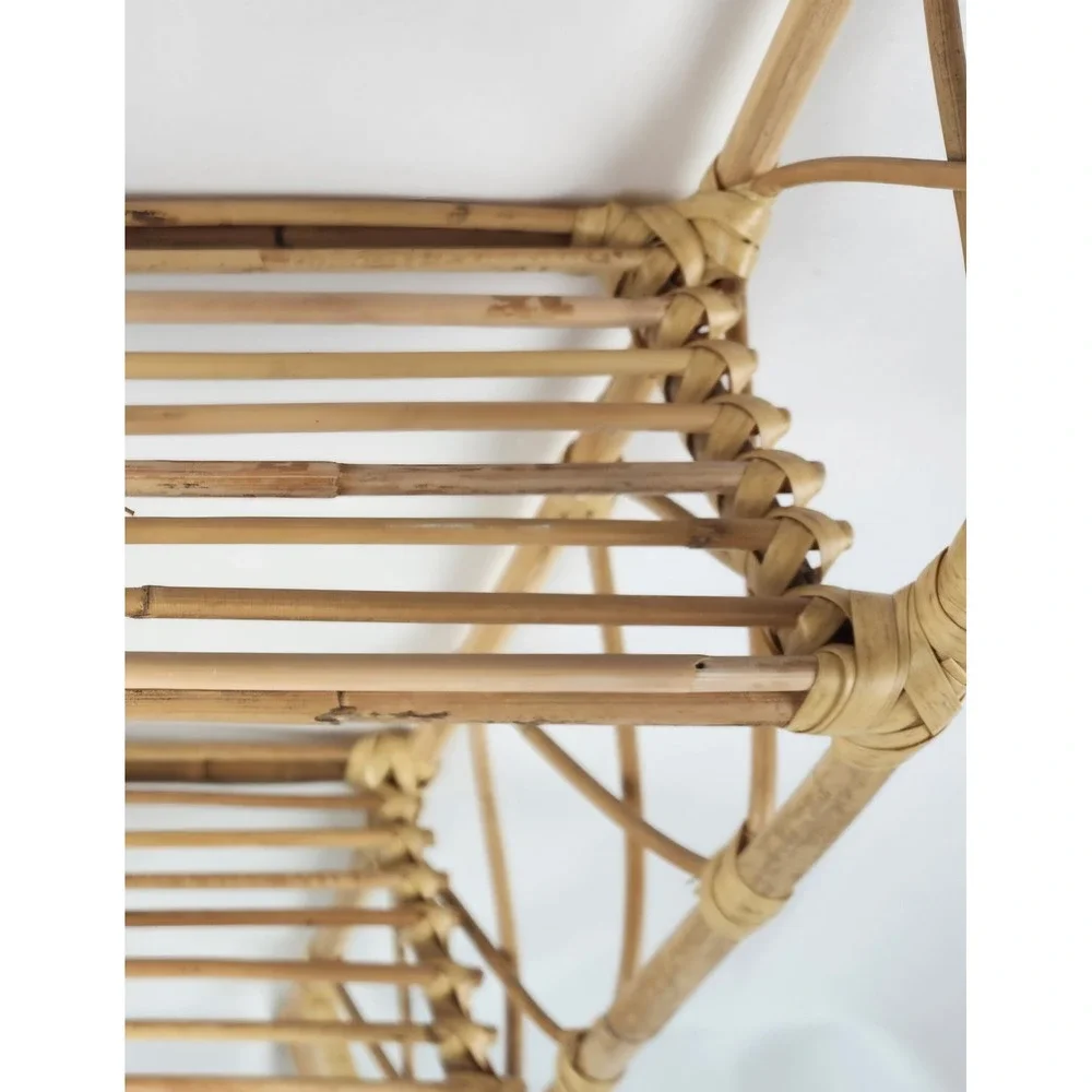 Vintage Rattan Wall Shelf 24x18 Hanging Bamboo Wicker Boho Coastal Decor Rack